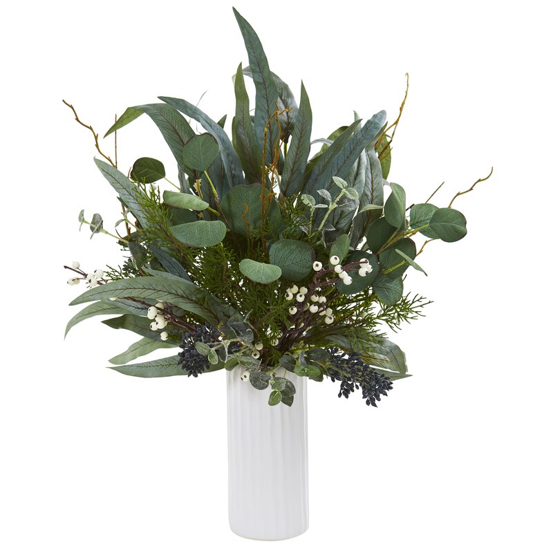 Gracie Oaks Artificial Eucalyptus Plant in Decorative Vase & Reviews